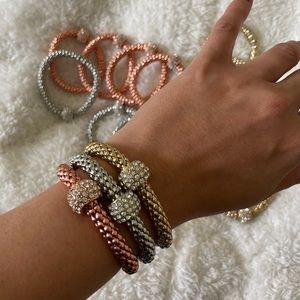 Bundle 15 Stretch Gold Silver & Rose Gold Tone Metal Rhinestone Bead Bracelets!